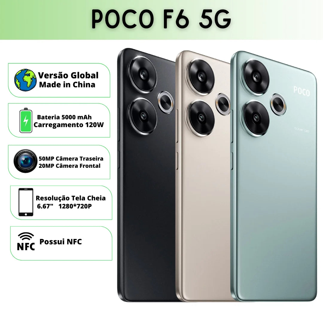 Celular Xiaomi POCO F6 5G | Câmera 50MP , Processador Qualcomm SM8635 Snapdragon 8s Gen 3 (4 nm),  Bateria 5000mah 120W