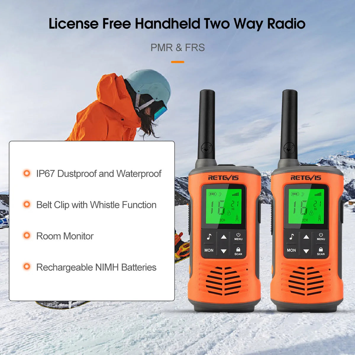 Retevis IP67 Waterproof Walkie Talkie 2 pcs Two-way Radio Receiver RT45 RT45P PMR446 for Motorola Rechargeable Walkie-Talkies