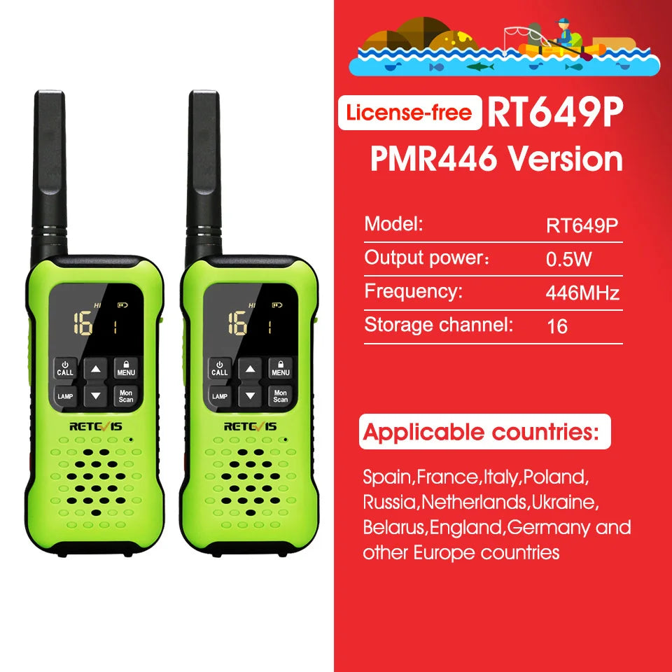 Retevis Walkie Talkie Waterproof IP67 Floating Two-way Radio 2 pcs Included PMR 446 Rechargeable AA Battery Fishing Kayak RT649P