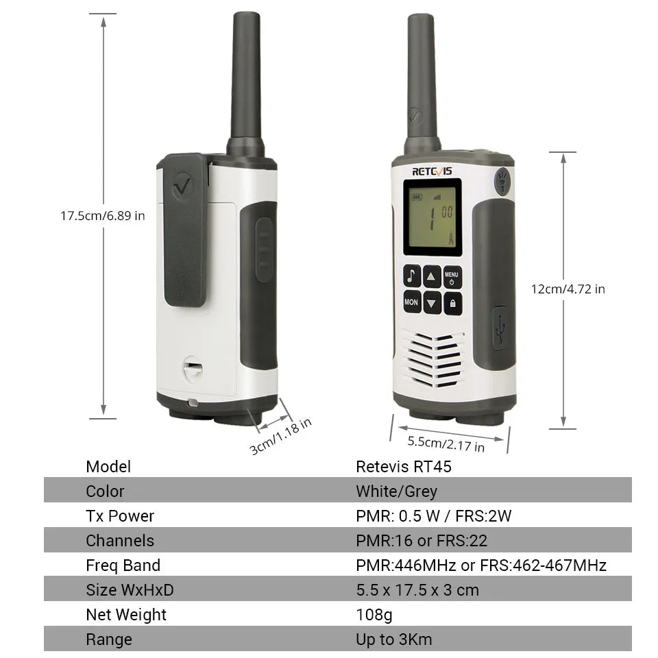 Retevis IP67 Waterproof Walkie Talkie 2 pcs Two-way Radio Receiver RT45 RT45P PMR446 for Motorola Rechargeable Walkie-Talkies