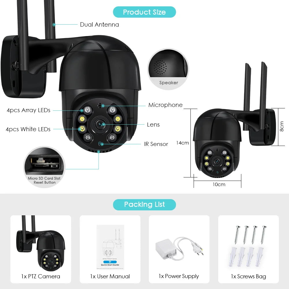 Hiseeu 4K 8MP Smart Wifi PTZ Camera 5x Digital Zoom AI Human Detect Alert Auto Tracking ONVIF CCTV IP Camera Security Protection