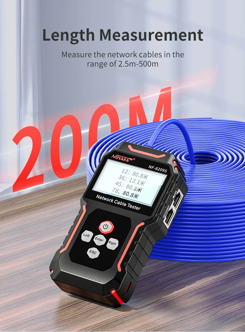 NOYAFA NF-8209S Network Cable Tracker Lan Measure Tester Network Tools LCD Display Measure Length Wiremap Tester Cable Tracker