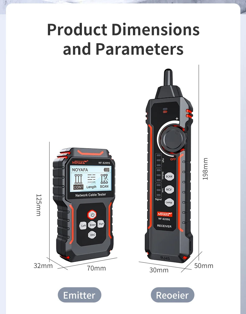 NOYAFA NF-8209S Network Cable Tracker Lan Measure Tester Network Tools LCD Display Measure Length Wiremap Tester Cable Tracker