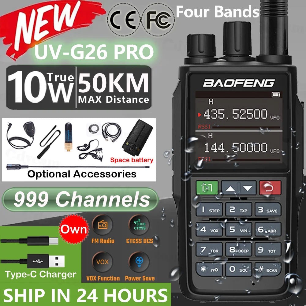 New Baofeng UV-G26 PRO Walkie Talkie 10W Dual Band High Power Long Range Portable 999 Channel Ham FM Radio UHF VHF Two Way Radio