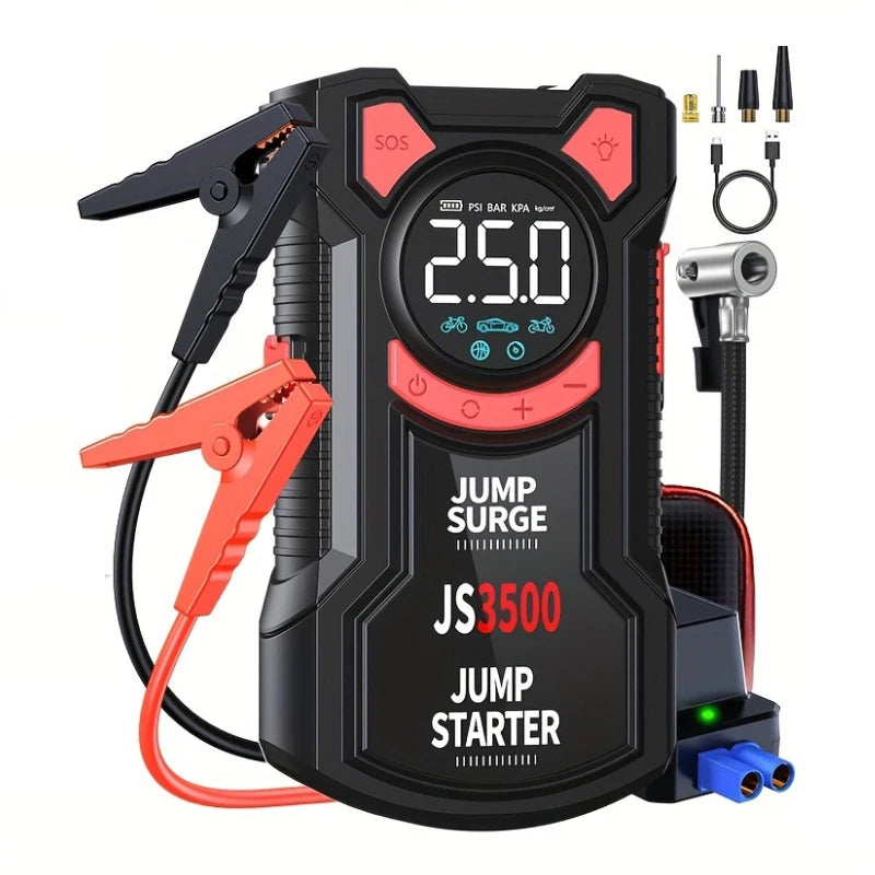 Car Jump Starter Air Compressor With Power Bank Portable Electric Pump Auto Battery Booster 12V Jump Box With Flashlight