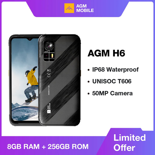 American Version AGM H6 Rugged Smartphone 8GB+256GB,50MP Camera, 90Hz FHD+, Waterproof/Shockproof - Endurance Battery