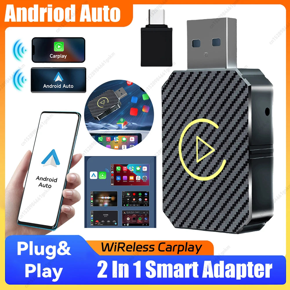 Wireless Carplay Android Auto Adapter 2 In 1 Mini Smart Dongle Plug and Play AI Box for OEM Wired CarPlay/Andriod Auto Cars