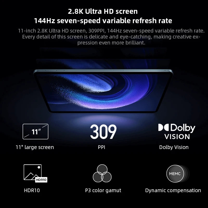 Global ROM Xiaomi Mi Pad 6 Snapdragon 870 Octa Core 2.8K 144Hz Screen 13MP Camera 8840mAh Battery 4 Speakers Dolby Vision