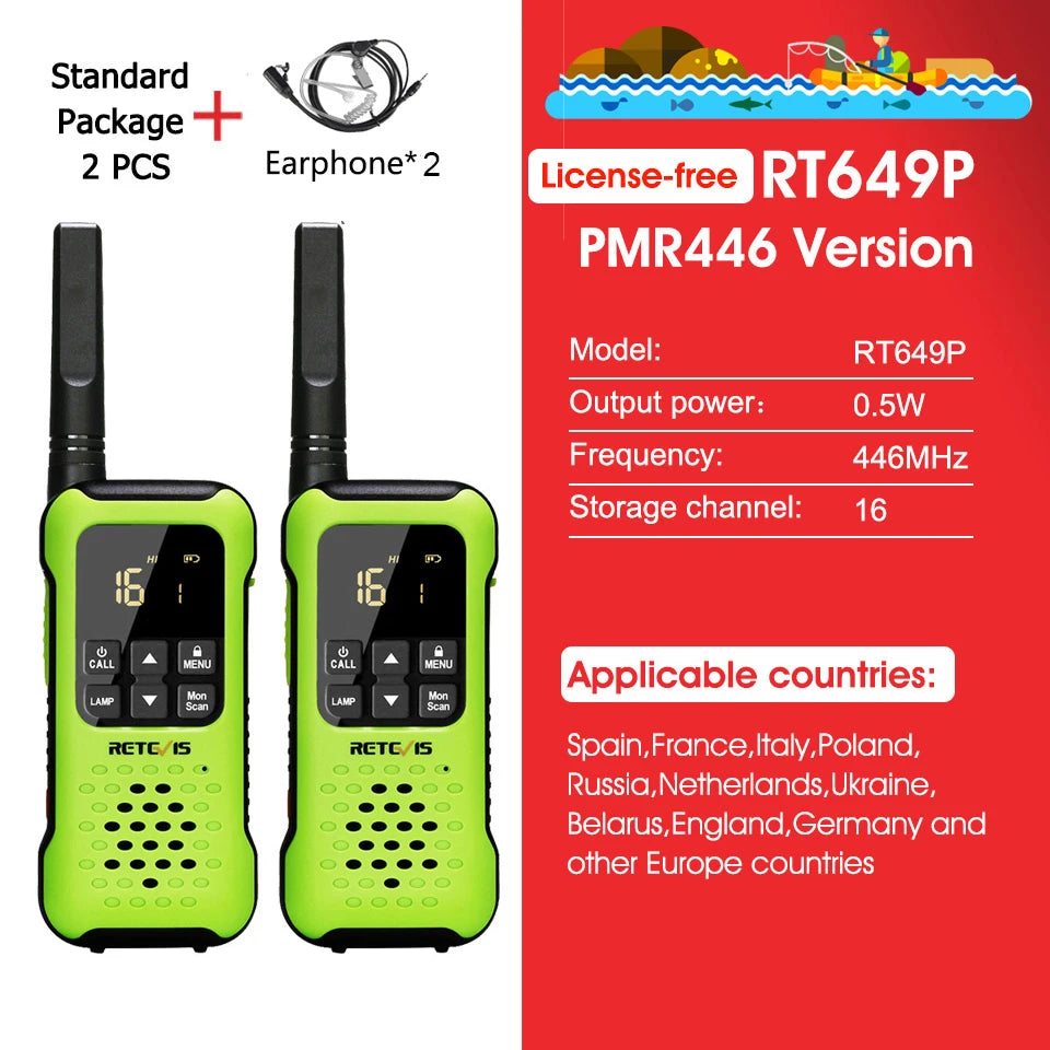 Retevis Walkie Talkie Waterproof IP67 Floating Two-way Radio 2 pcs Included PMR 446 Rechargeable AA Battery Fishing Kayak RT649P