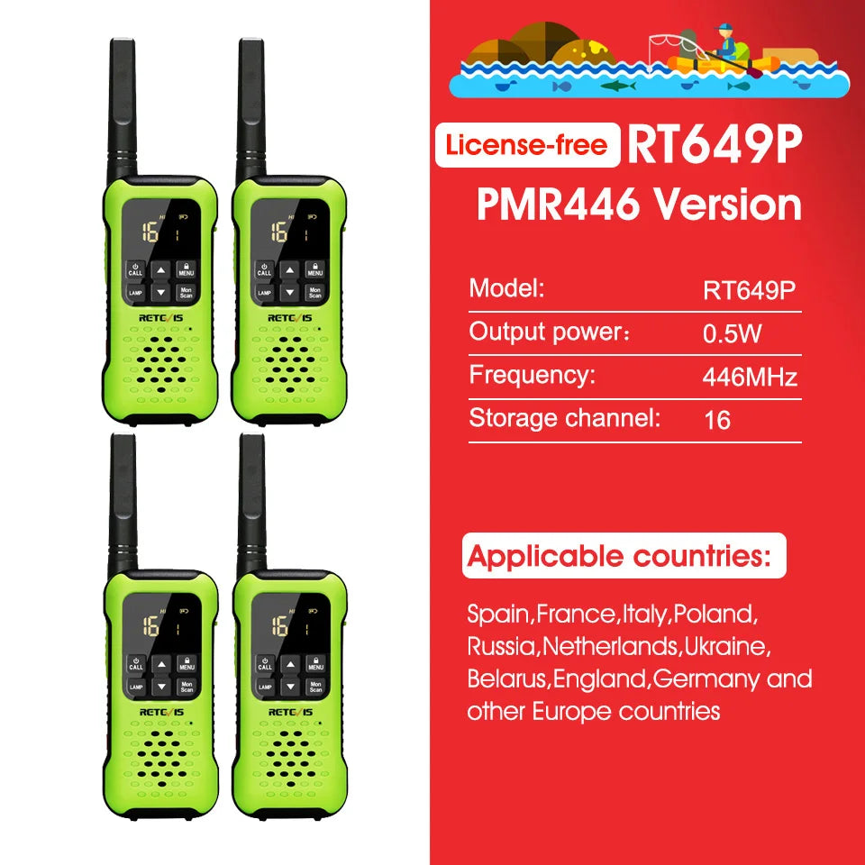 Retevis Walkie Talkie Waterproof IP67 Floating Two-way Radio 2 pcs Included PMR 446 Rechargeable AA Battery Fishing Kayak RT649P