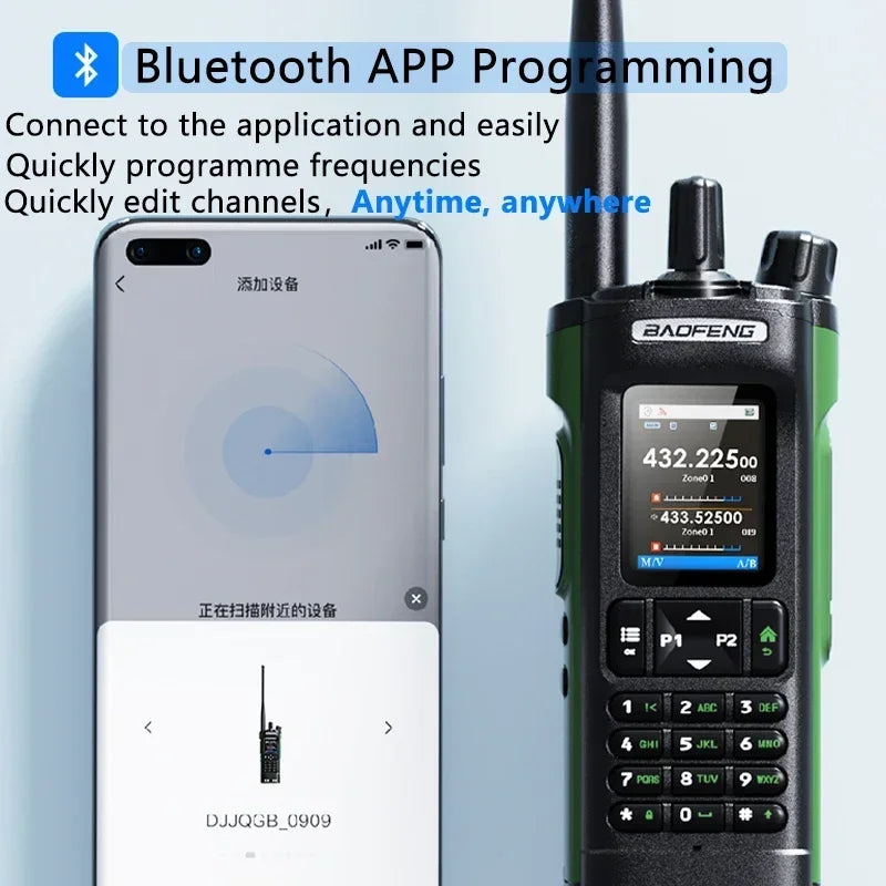 Baofeng Walkie Talkie UV-32 GPS 10W Bluetooth APP Programming Multi Band Fast Copy Frequency NOAA USB-C Long Range Two Way Radio