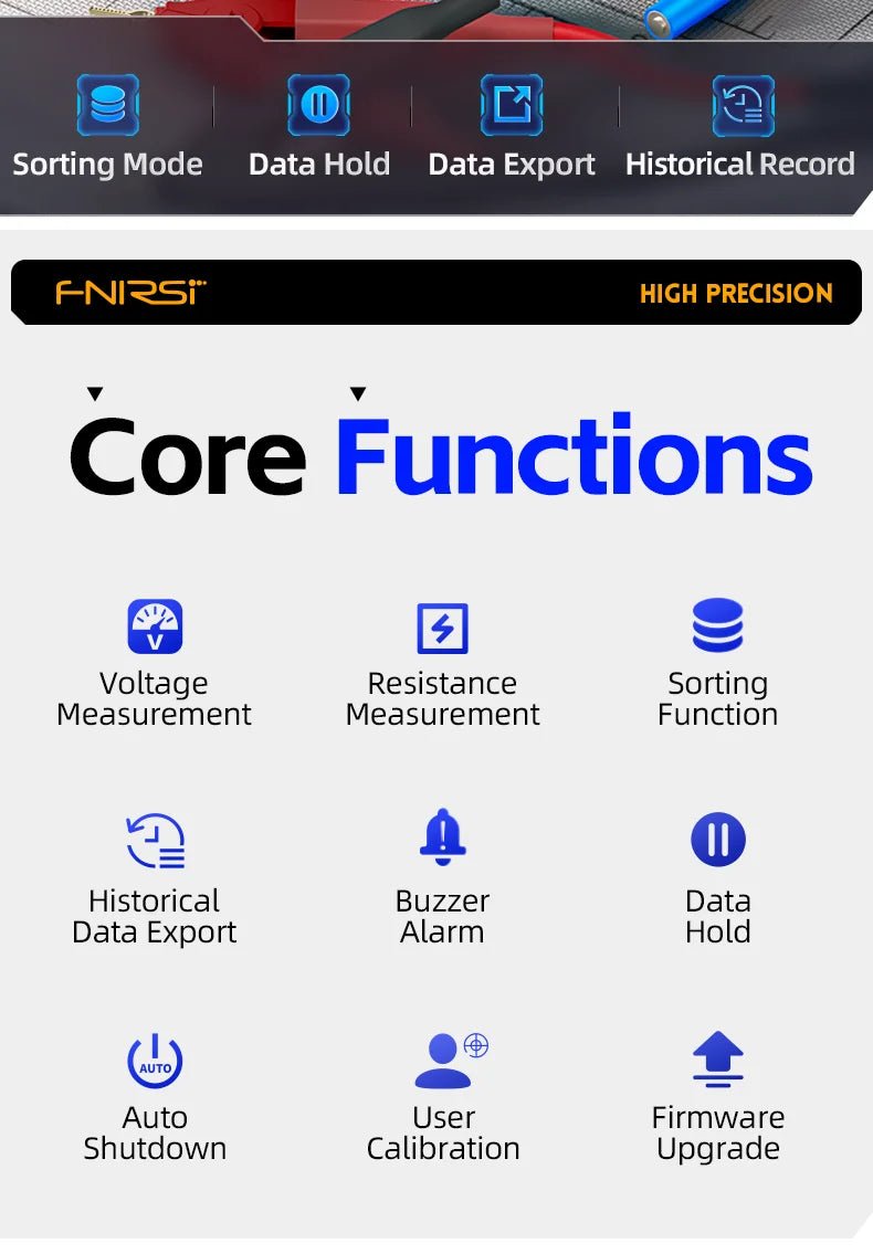 FNIRSI HRM-10 Battery Voltage Internal Resistance Tester 18650 High-precision AC Acid Lithium Lead Car Battery Capacitor Tester