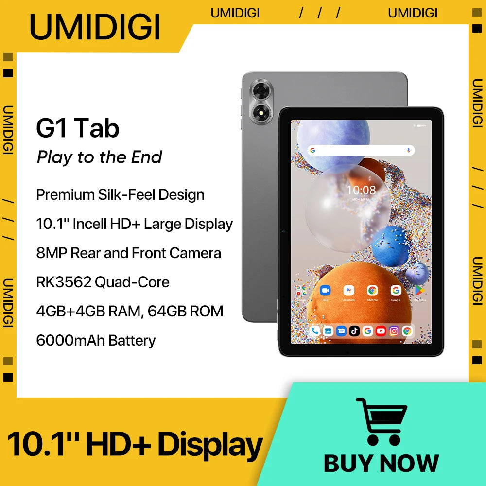 UMIDIGI G1 Tab Android 13 Smart tablet 10.1" HD Display 8(4+4) GB+64GB 1TB Expand, 5G/2.4G WiFi WIFI6 60Hz 6000mAh Mega Battery