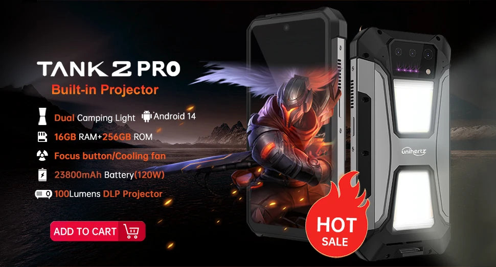 Unihertz tank 2 Pro 8849 rugged smartphone with projector 2.4K 23800 mAh 24GB + 512GB mobile phone Android 14 100MP NFC cell phone