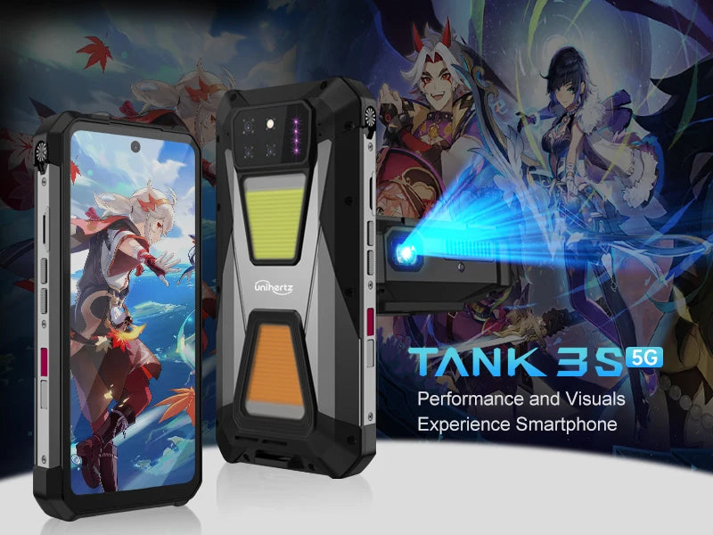 Unihertz tank 3s 8849 powered phone with projector 24/32GB 256/512GB Dimension 8200 cellphone 15600mAh 66W smartphones