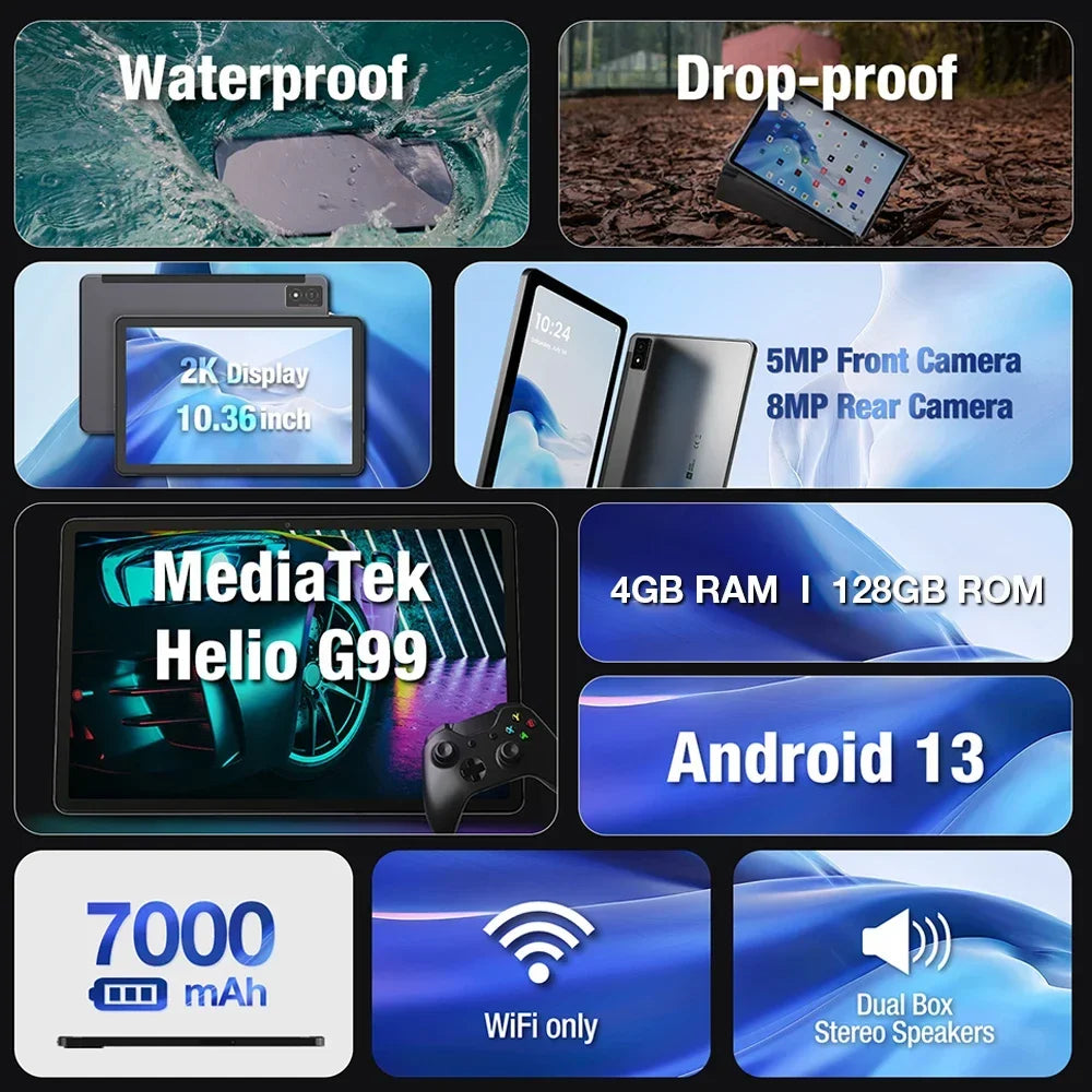 AGM PAD P1 LITE Waterproof 10.36" FHD+ Tablet,4GB+128GB,MTK Helio G99, 7000mAh Battery+ Free Drop Proof Case.