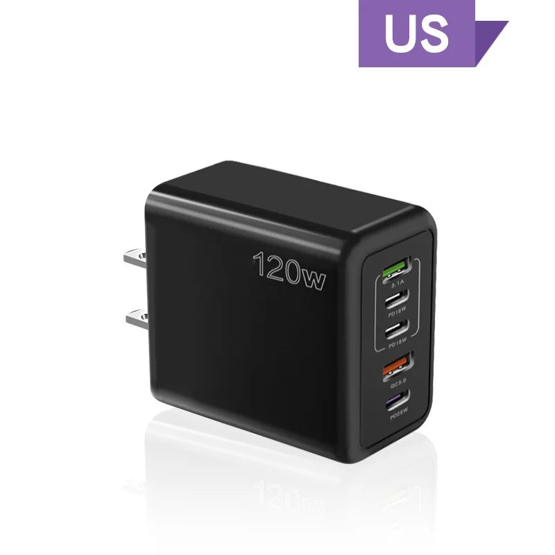 120W PD Charger 5 Ports USB Fast Charge PD QC3.0 USB C Phone Charger Type C Adapter For iphone Samsung Huawei Xiaomi tablet