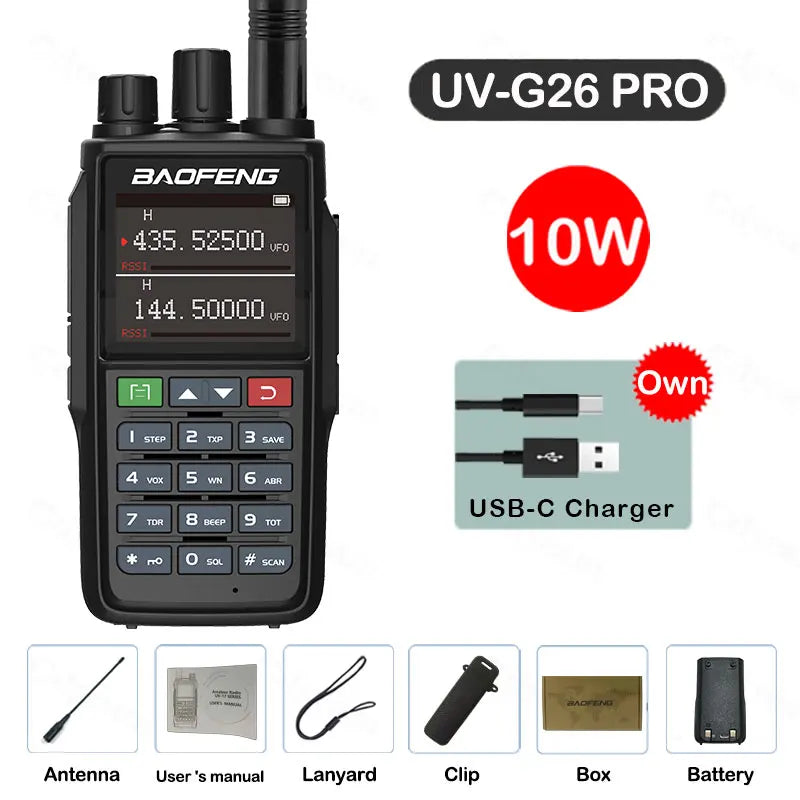 New Baofeng UV-G26 PRO Walkie Talkie 10W Dual Band High Power Long Range Portable 999 Channel Ham FM Radio UHF VHF Two Way Radio