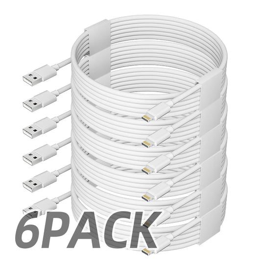 6pcs 6ft Fast Charging USB Cable for IPhone Lightning Cable for IPhone Fast Charging Charger Cable Cord Compatible for IPhone