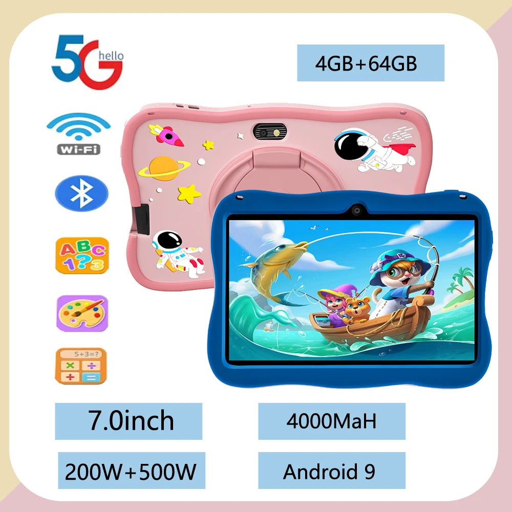 Sauenaneo Global New Original 7.0-inch Kids Tablet Android Children's Game Education Tablet 4GB RAM 64GB ROM 4000mAh Battery