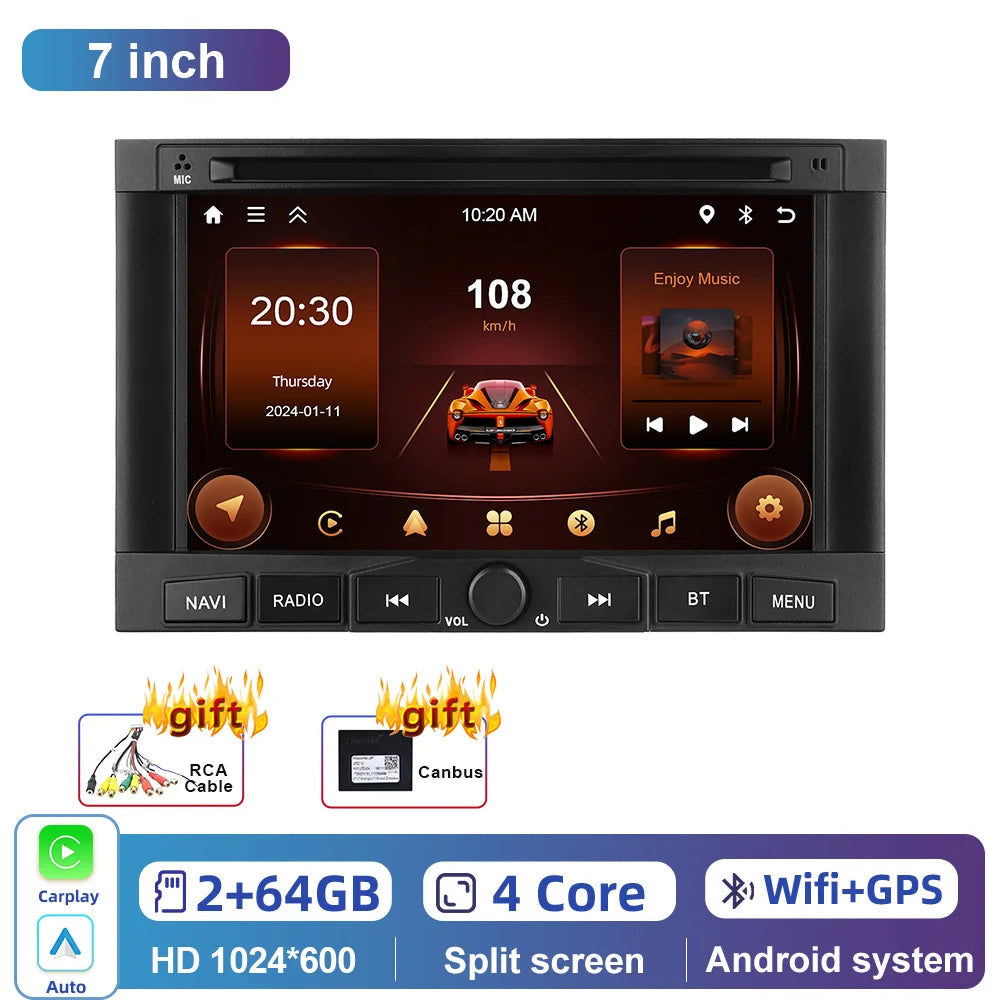 Podofo 7” Car Radio Multimedia Player For PEUGEOT 3008 5008 Partner CITROEN Berlingo 2010-2016 Carplay Android auto WIFI Radio