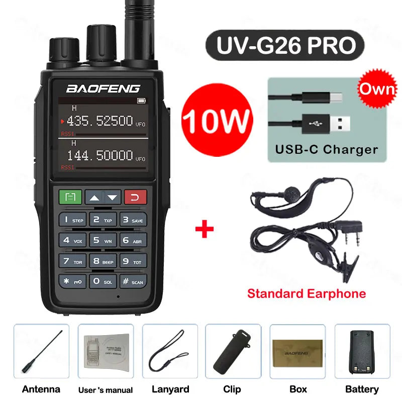 New Baofeng UV-G26 PRO Walkie Talkie 10W Dual Band High Power Long Range Portable 999 Channel Ham FM Radio UHF VHF Two Way Radio