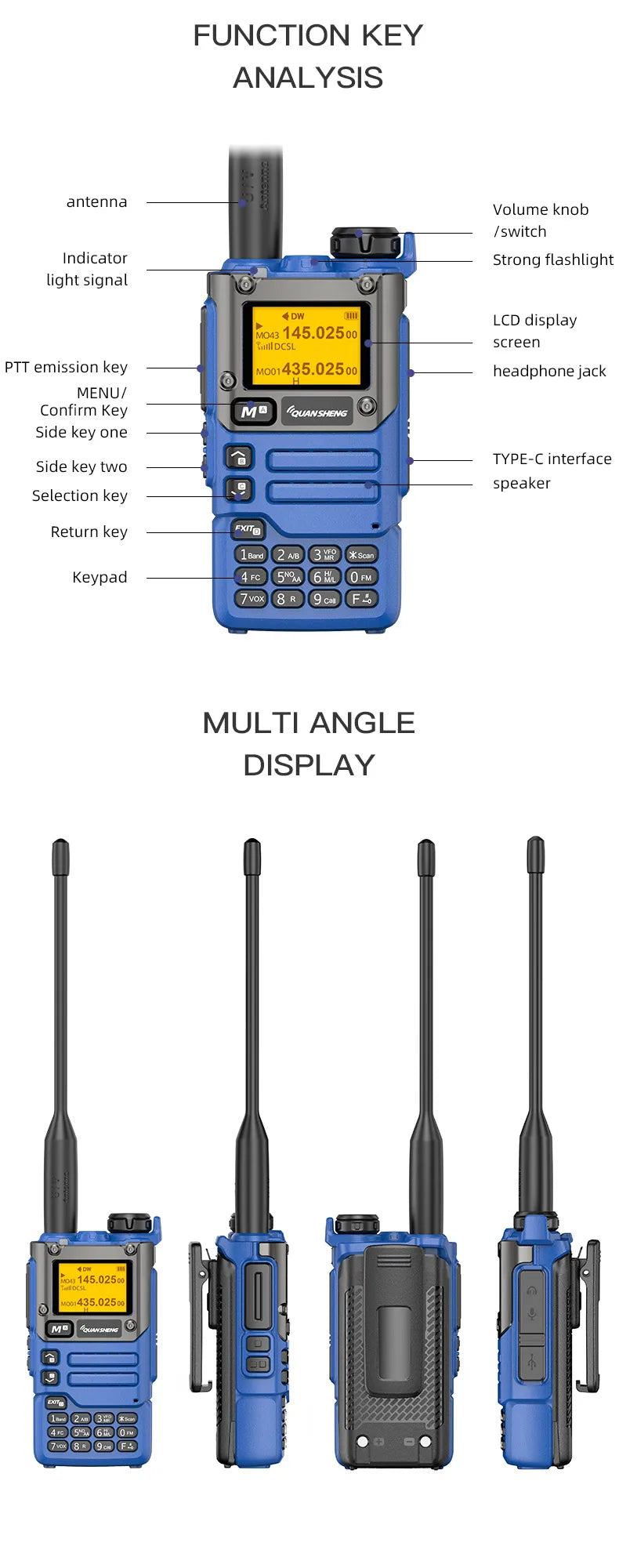 Quansheng UV-K6 Walkie Talkie 5W Air Band Radio Tyep C Charge UHF VHF DTMF FM Scrambler NOAA Wireless Frequency Two Way CB Radio