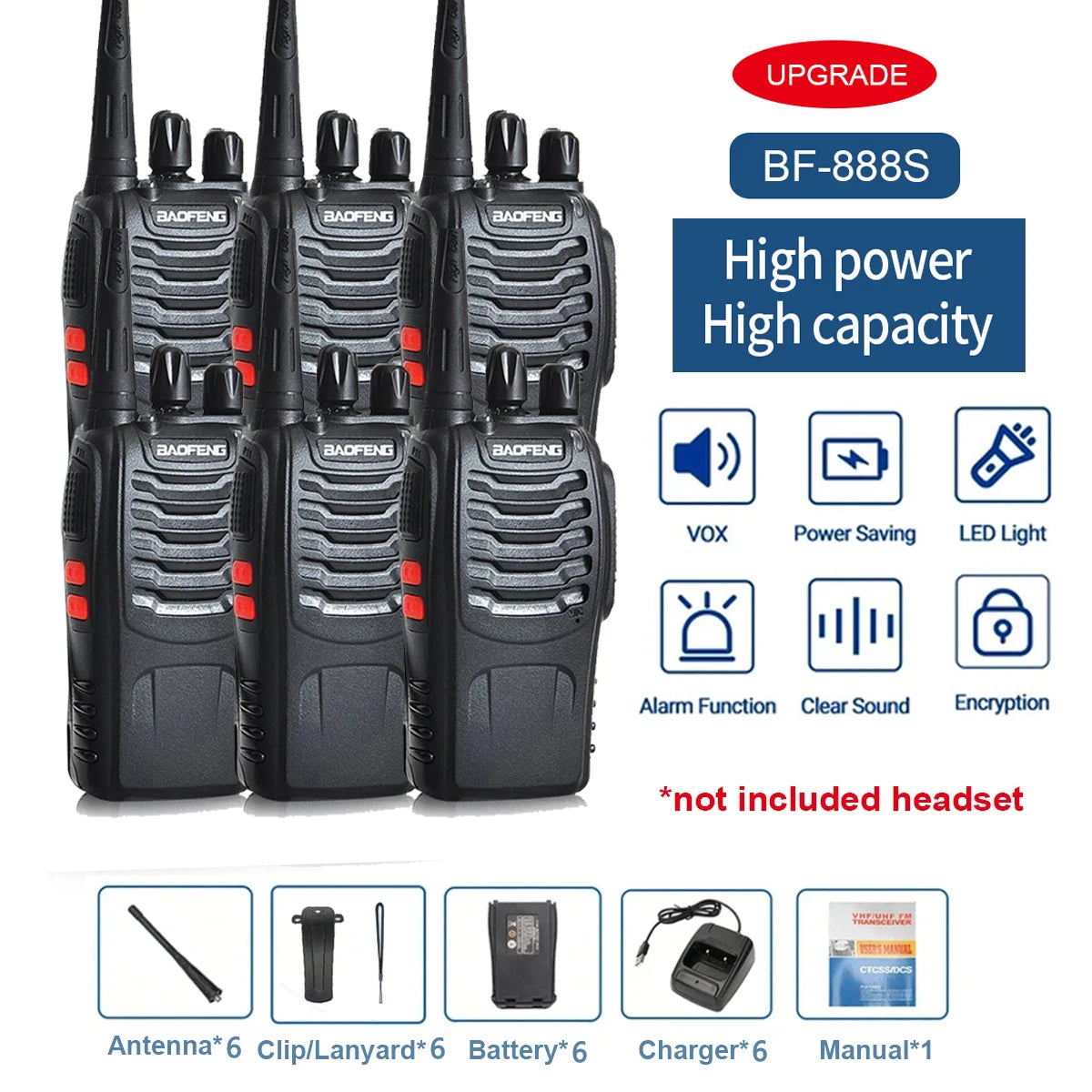 2PCS Stuks Baofeng 888S Walkie Talkie BF-888S 5W Ham Tweeweg Radio Set UHF 400-470Mhz 16ch Walkie-Talkie Transceiver USB charge