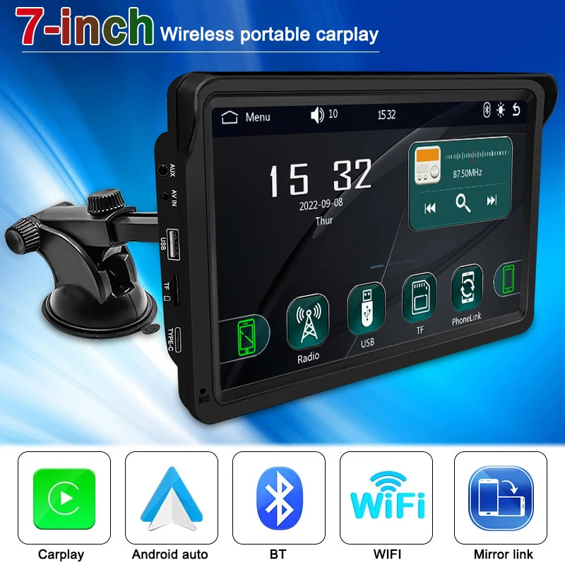 Universal Wireless Apple CarPlay Android Auto 7 inch Car Mp5 Radio Player Video Player Portable Touch Screen For BMW VW KIA