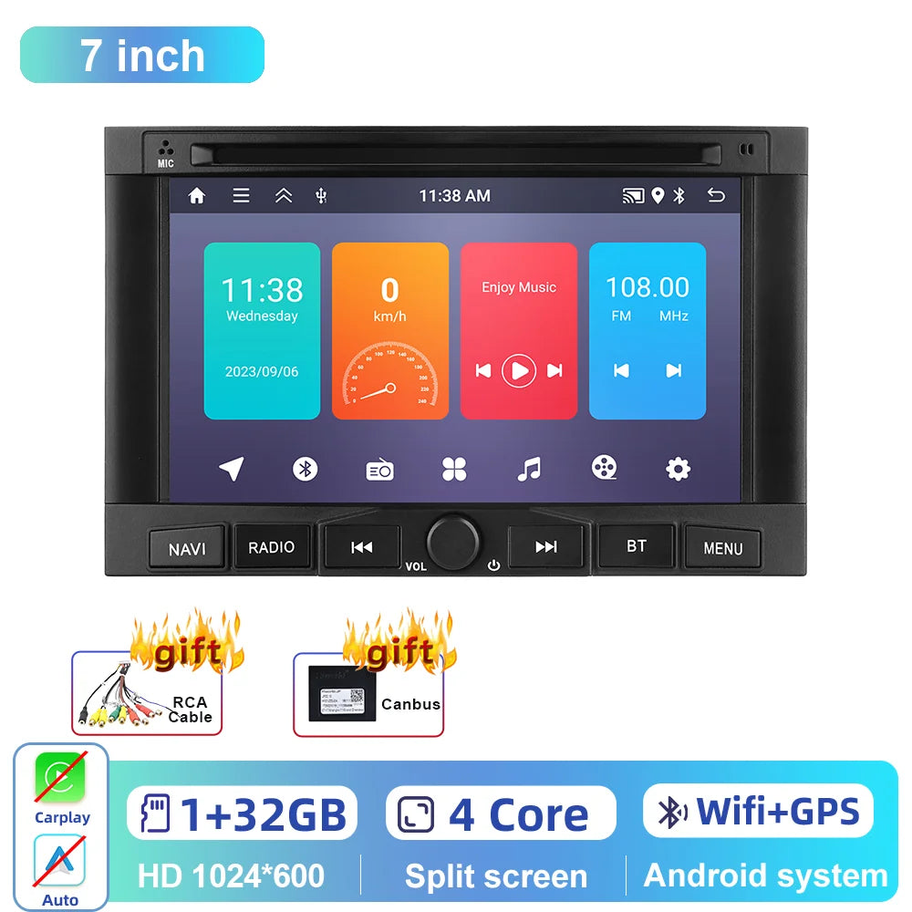 Podofo 7” Car Radio Multimedia Player For PEUGEOT 3008 5008 Partner CITROEN Berlingo 2010-2016 Carplay Android auto WIFI Radio