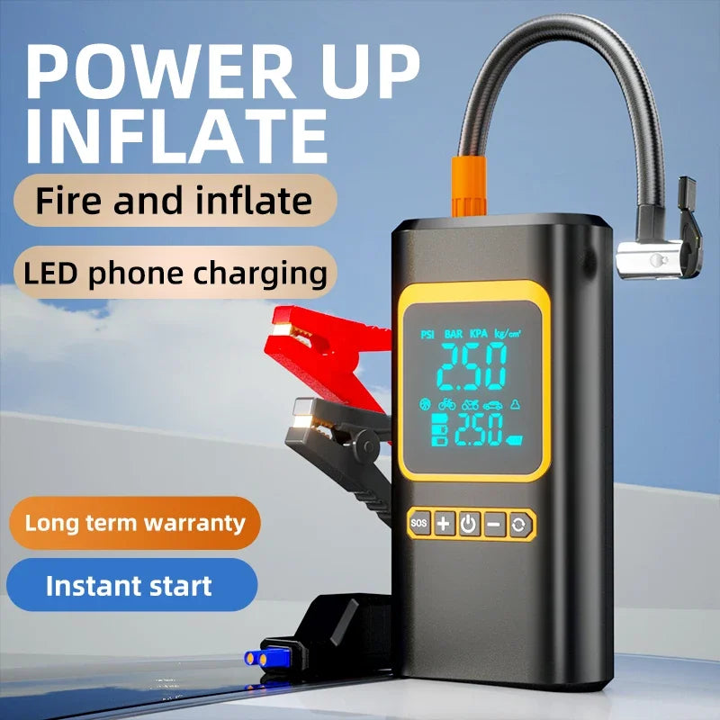 4 In 1Car Multi-function Air Compressor Jump Starter Air Pump Tire Inflator Portable Battery Starter With Smart Battery Clip