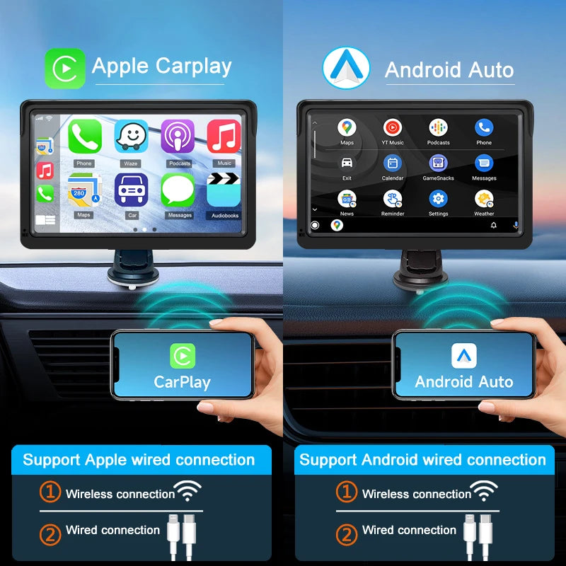 Universal Wireless Apple CarPlay Android Auto 7 inch Car Mp5 Radio Player Video Player Portable Touch Screen For BMW VW KIA