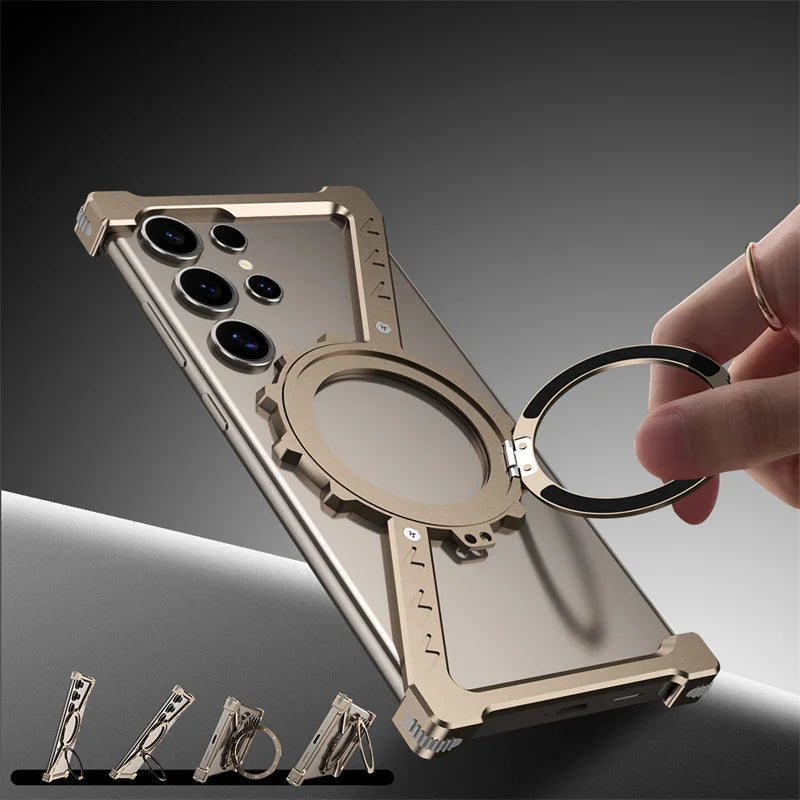 Night Light Z Shape Metal Phone Case For Samsung Galaxy S23 S24 S25 Ultra Shockproof Bumper 360° Rotation Holder Protect Cover