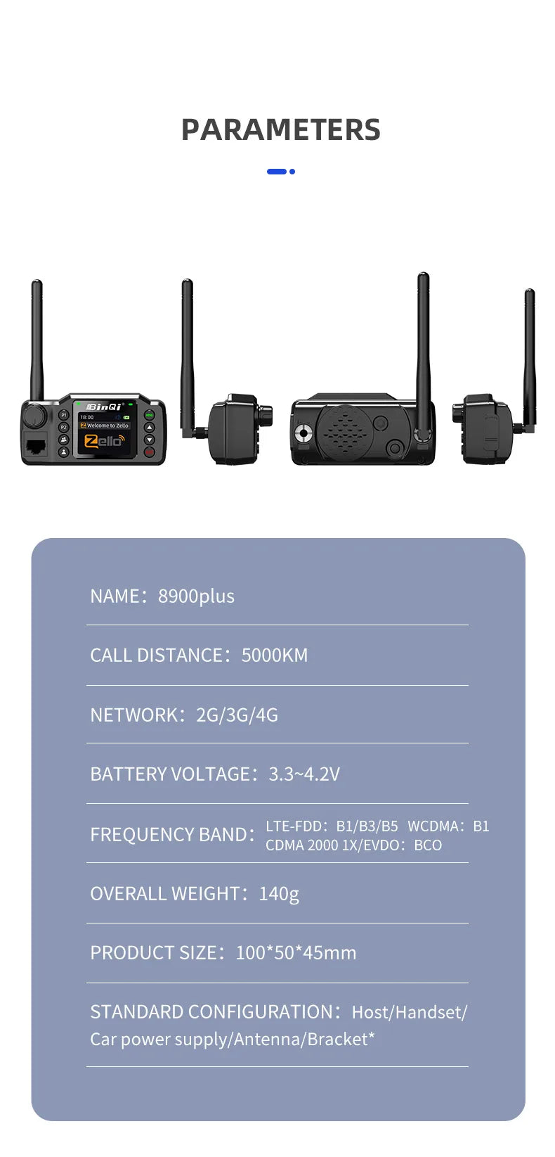 8900plus Zello Mini Mobile Radio 2G 3G 4G 5000KM Transceiver Supports GPS Positioning Car Radio