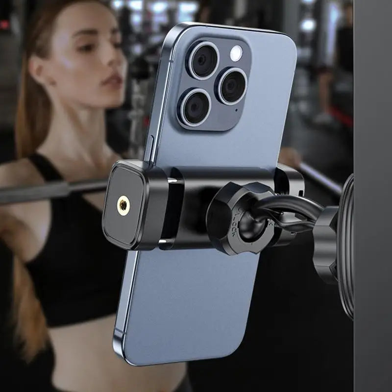 Gym Magnetic Phone Holder 360 Adjustable Stand For Cell Phone Compatible With 4-7" Smartphones Alloy Base And Joint