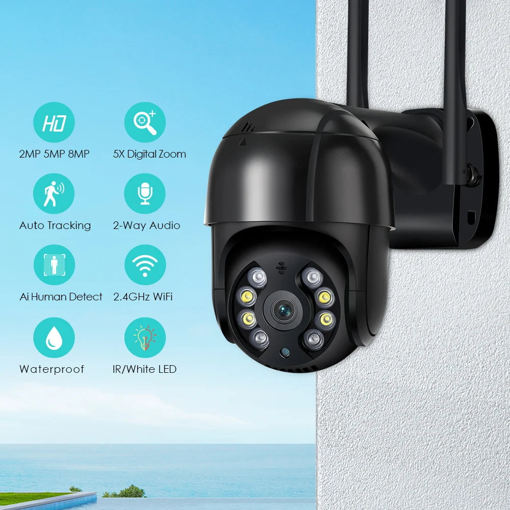 Hiseeu 4K 8MP Smart Wifi PTZ Camera 5x Digital Zoom AI Human Detect Alert Auto Tracking ONVIF CCTV IP Camera Security Protection