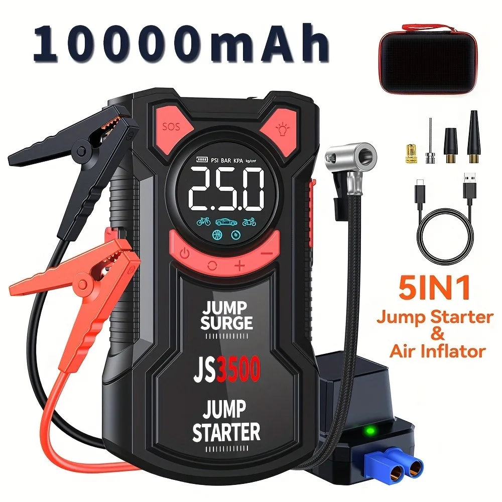 Car Jump Starter Air Compressor With Power Bank Portable Electric Pump Auto Battery Booster 12V Jump Box With Flashlight