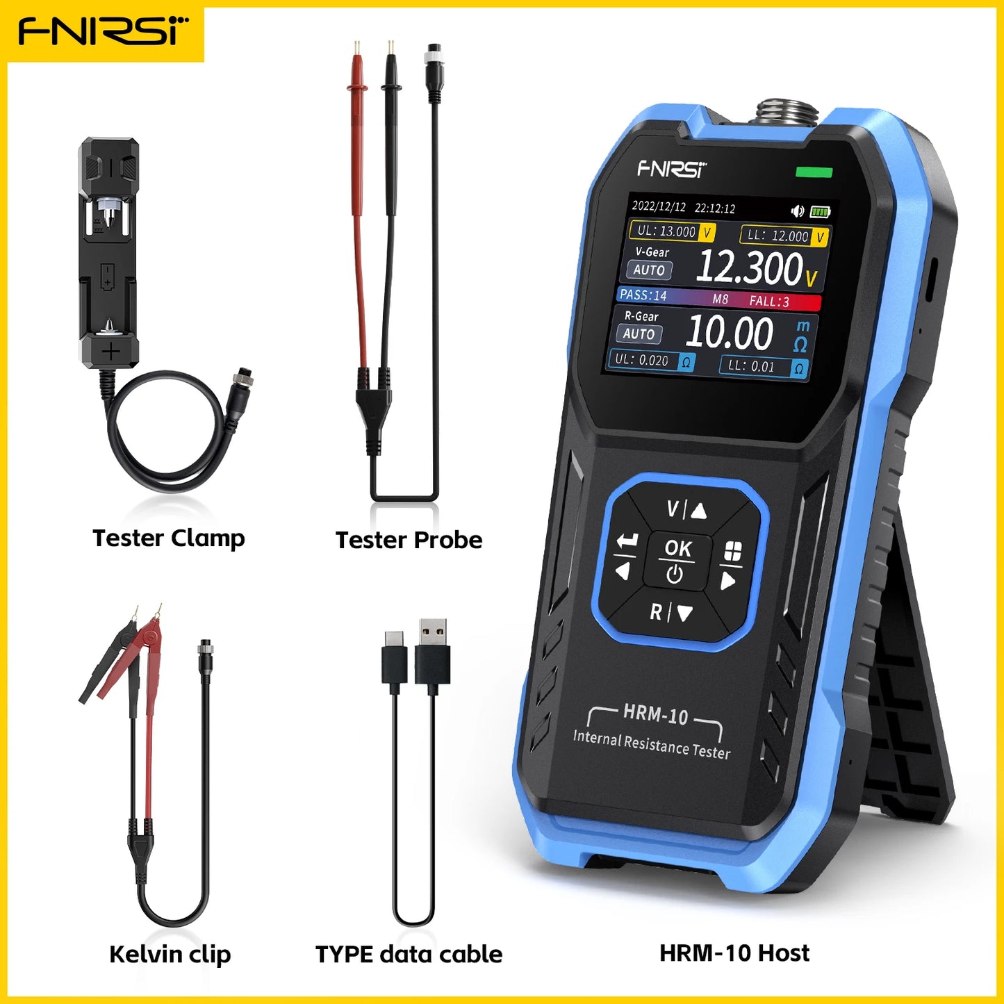 FNIRSI HRM-10 Battery Voltage Internal Resistance Tester 18650 High-precision AC Acid Lithium Lead Car Battery Capacitor Tester