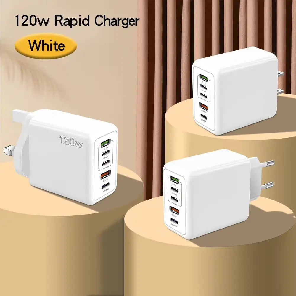 120W PD Charger 5 Ports USB Fast Charge PD QC3.0 USB C Phone Charger Type C Adapter For iphone Samsung Huawei Xiaomi tablet