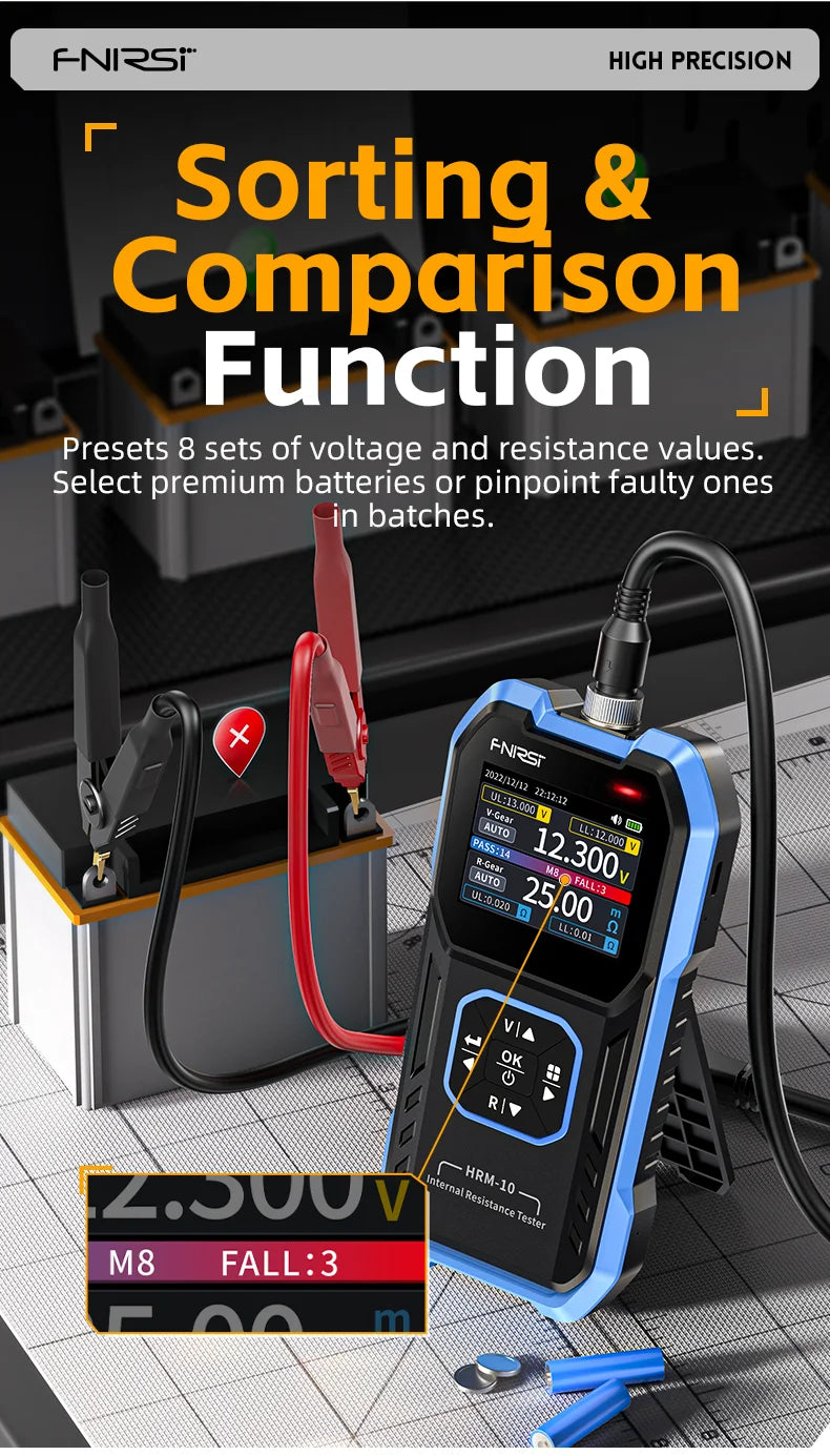 FNIRSI HRM-10 Battery Voltage Internal Resistance Tester 18650 High-precision AC Acid Lithium Lead Car Battery Capacitor Tester