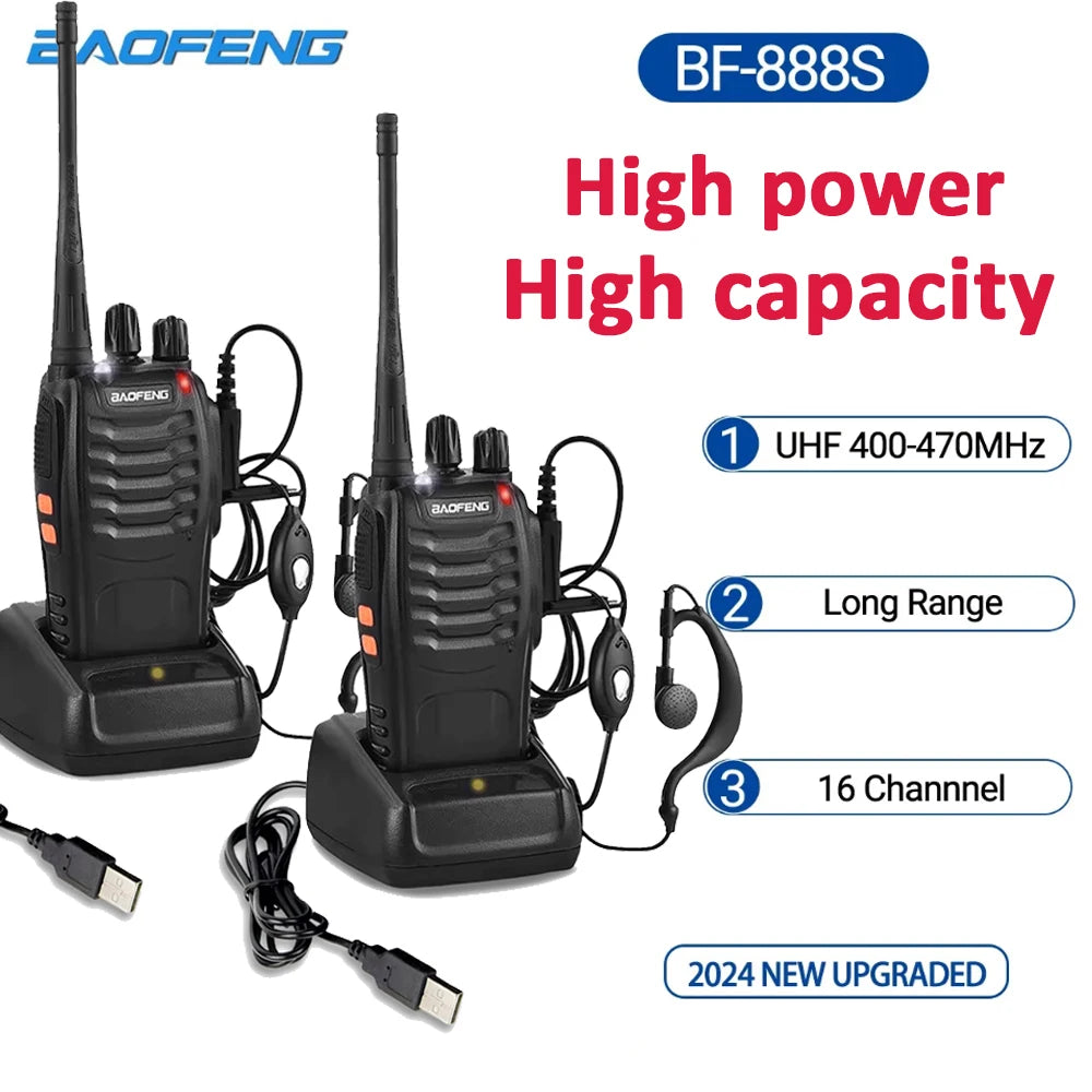 2PCS Stuks Baofeng 888S Walkie Talkie BF-888S 5W Ham Tweeweg Radio Set UHF 400-470Mhz 16ch Walkie-Talkie Transceiver USB charge