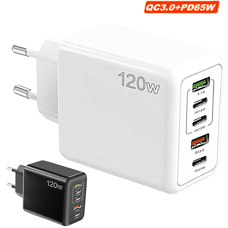 120W PD Charger 5 Ports USB Fast Charge PD QC3.0 USB C Phone Charger Type C Adapter For iphone Samsung Huawei Xiaomi tablet