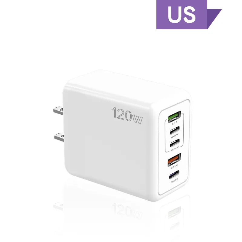 120W PD Charger 5 Ports USB Fast Charge PD QC3.0 USB C Phone Charger Type C Adapter For iphone Samsung Huawei Xiaomi tablet