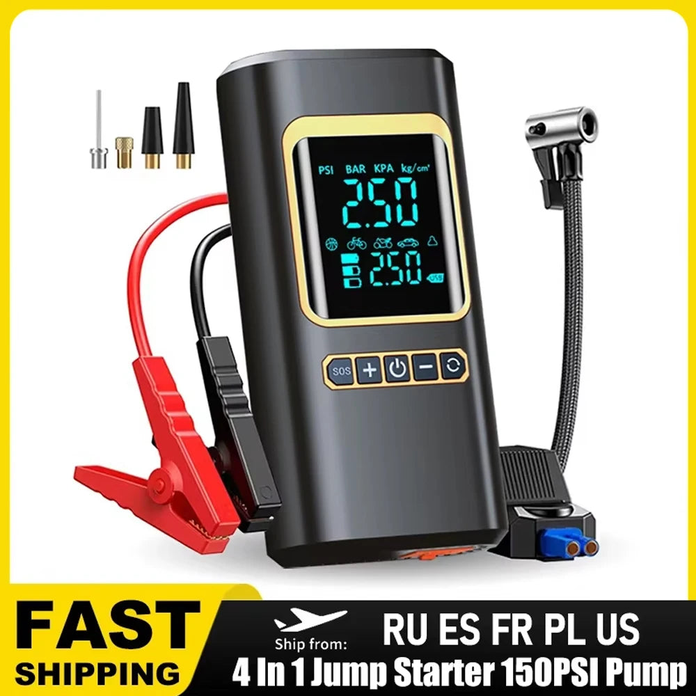 4 In 1 Car Jump Starter Multi-Function Air Compressor Power Bank 150psi Portable Charger Car Battery Starter For 12V Cars