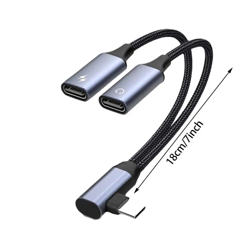 OTG 2 IN 1 USB C Splitter to Dual Type USB C Headphone Jack Audio Adapter PD Fast Charger for Samsung HuaweiiPhoneXiaomi