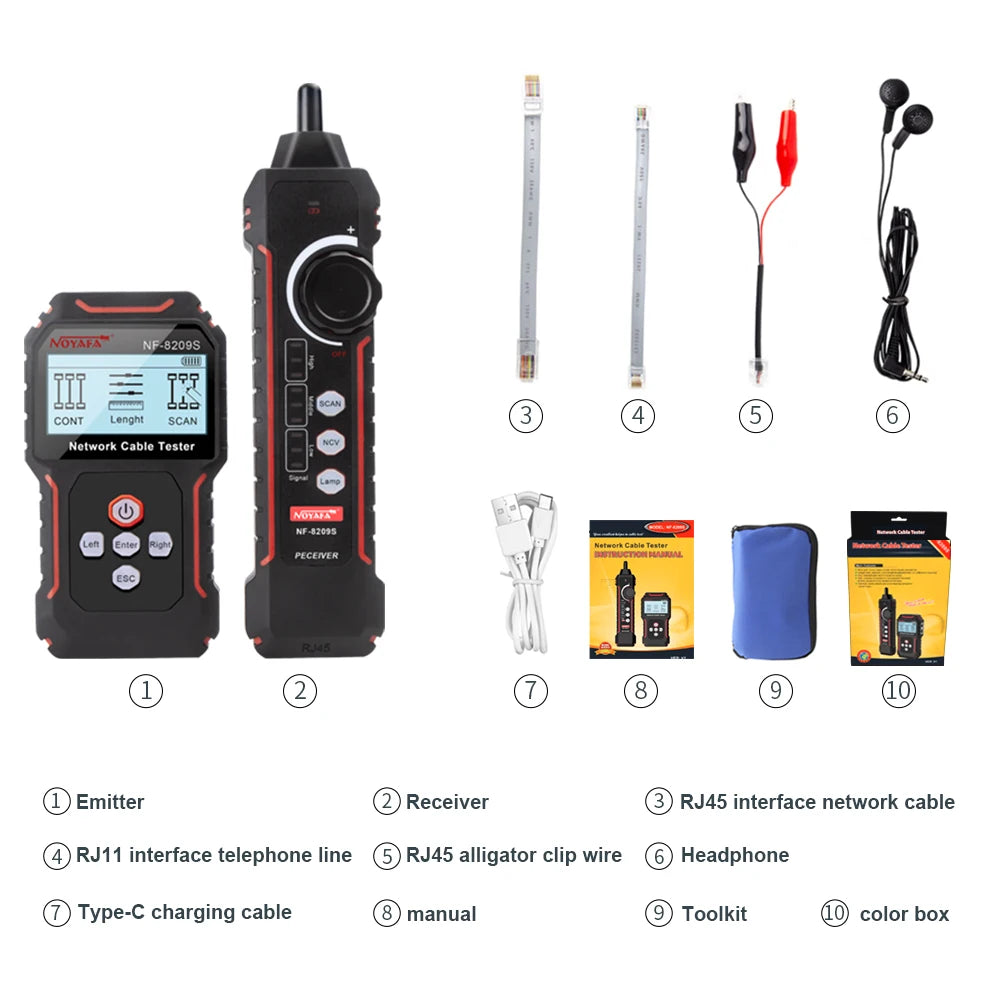 NOYAFA NF-8209S Network Cable Tracker Lan Measure Tester Network Tools LCD Display Measure Length Wiremap Tester Cable Tracker