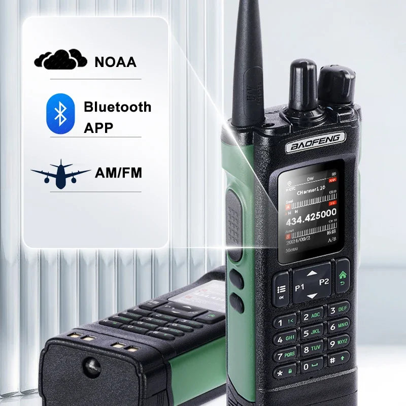 Baofeng Walkie Talkie UV-32 GPS 10W Bluetooth APP Programming Multi Band Fast Copy Frequency NOAA USB-C Long Range Two Way Radio