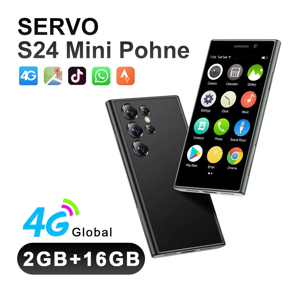 Original SERVO S24 Mini 4G Cellular Smartphone GPS Android 10.0 Face Recognition 2GB/16GB 2000mAh 3" Display Small Mobile Phones