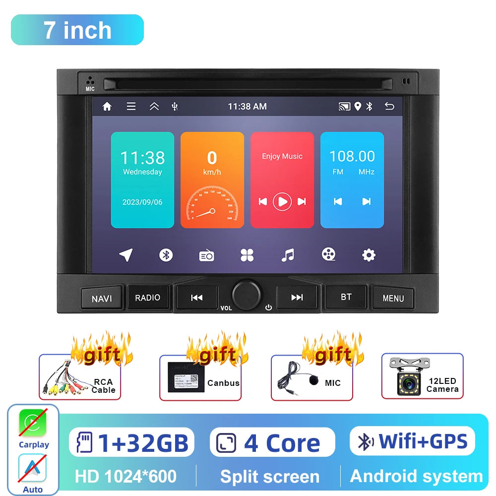 Podofo 7” Car Radio Multimedia Player For PEUGEOT 3008 5008 Partner CITROEN Berlingo 2010-2016 Carplay Android auto WIFI Radio