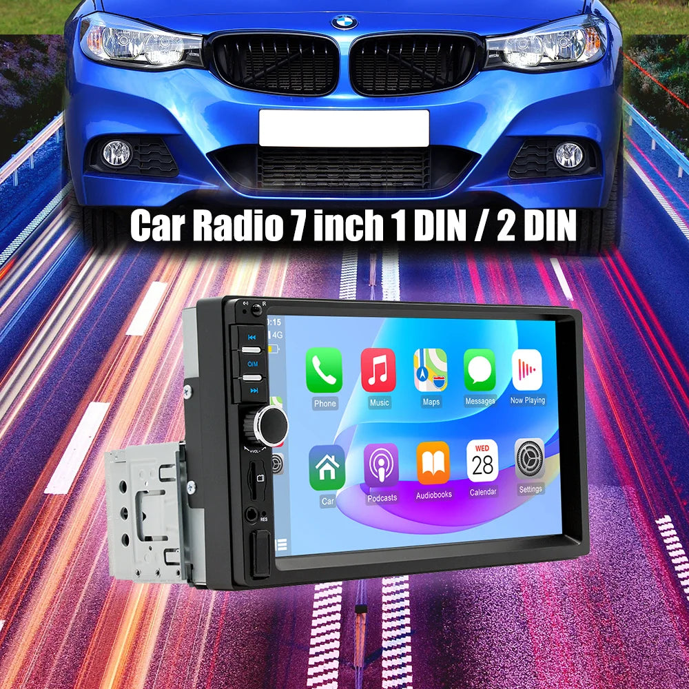 ESSGOO 1 DIN 7 inch Universal Carplay Android Auto Car Stereo Radio FM Bluetooth TF USB AUX Mirror Link HD Touch Screen SWC EQ